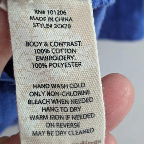 Soft Surroundings Blouse Blue Embroidered Front, Soft Jersey Sleeves and Back - Picture 7 of 7